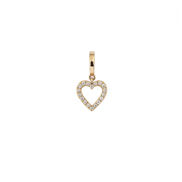 Hjerte 18K Guld eller Hvidguld Charm m. Diamanter