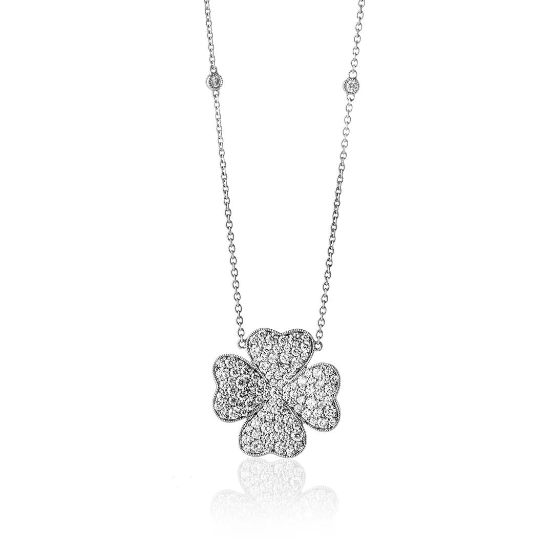 Clover 18K Gold, Rosegold or Whitegold Large Necklace w. Diamonds