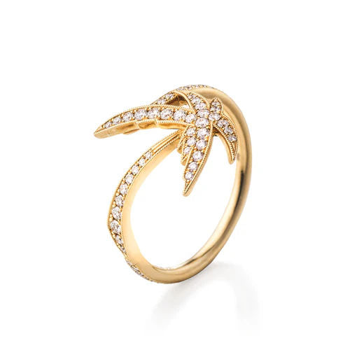 Dream Palm 18K Gold, Rosegold or Whitegold Ring w. Diamonds