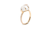 Cloud Pavé 18K Gold Ring w. Milkey Quartz & Diamonds