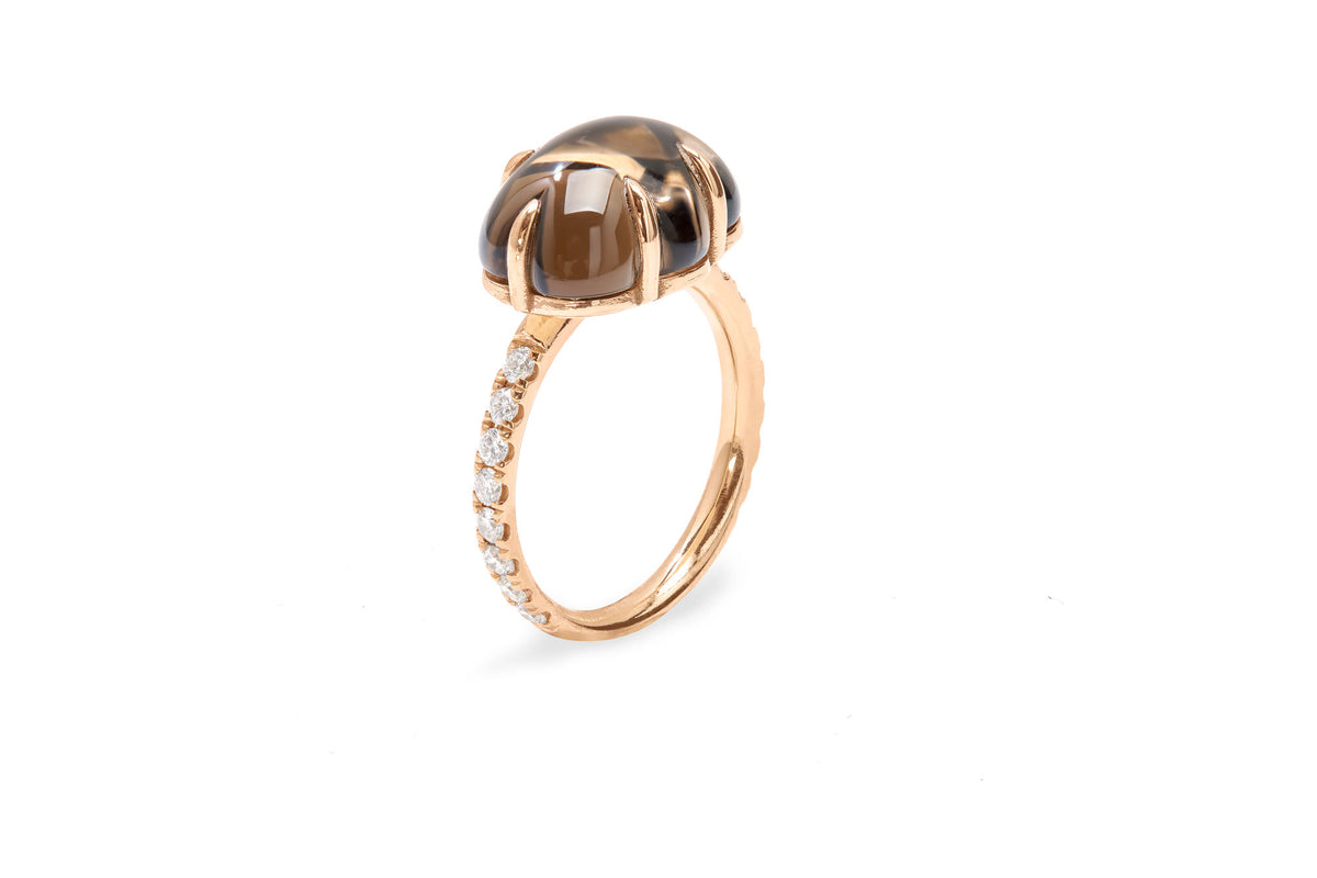 Cloud Pavé 18K Rosaguld Ring m. Smokey Kvarts & Diamanter