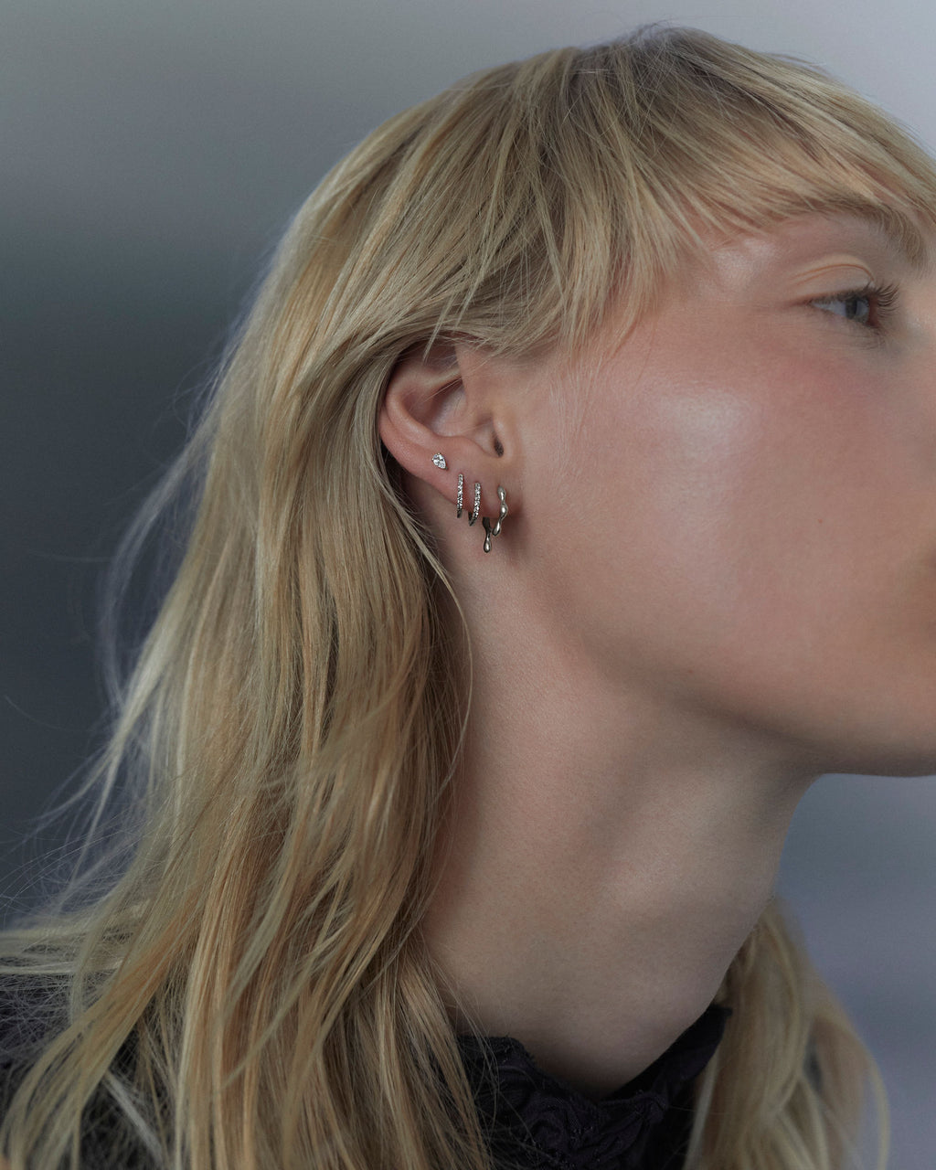 Lamarr 8 14K White Gold Huggie w. Lab-Grown Diamonds