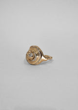 Cochlea Grande 14K Gold Ring w. Pavé & Center Diamonds