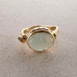 Cocktail 18K & 22K Gold Ring w. Aquamarine & Diamond