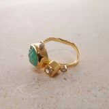 Cocktail 18K & 22K Gold Ring w. Emerald & Diamonds