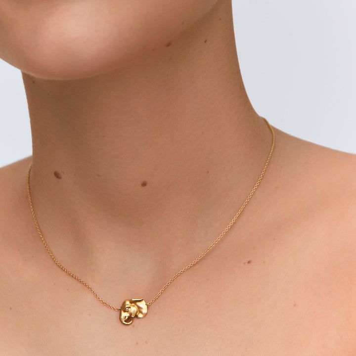 Lucky Elephant 18K Gold Necklace w. Lab-Grown Diamonds