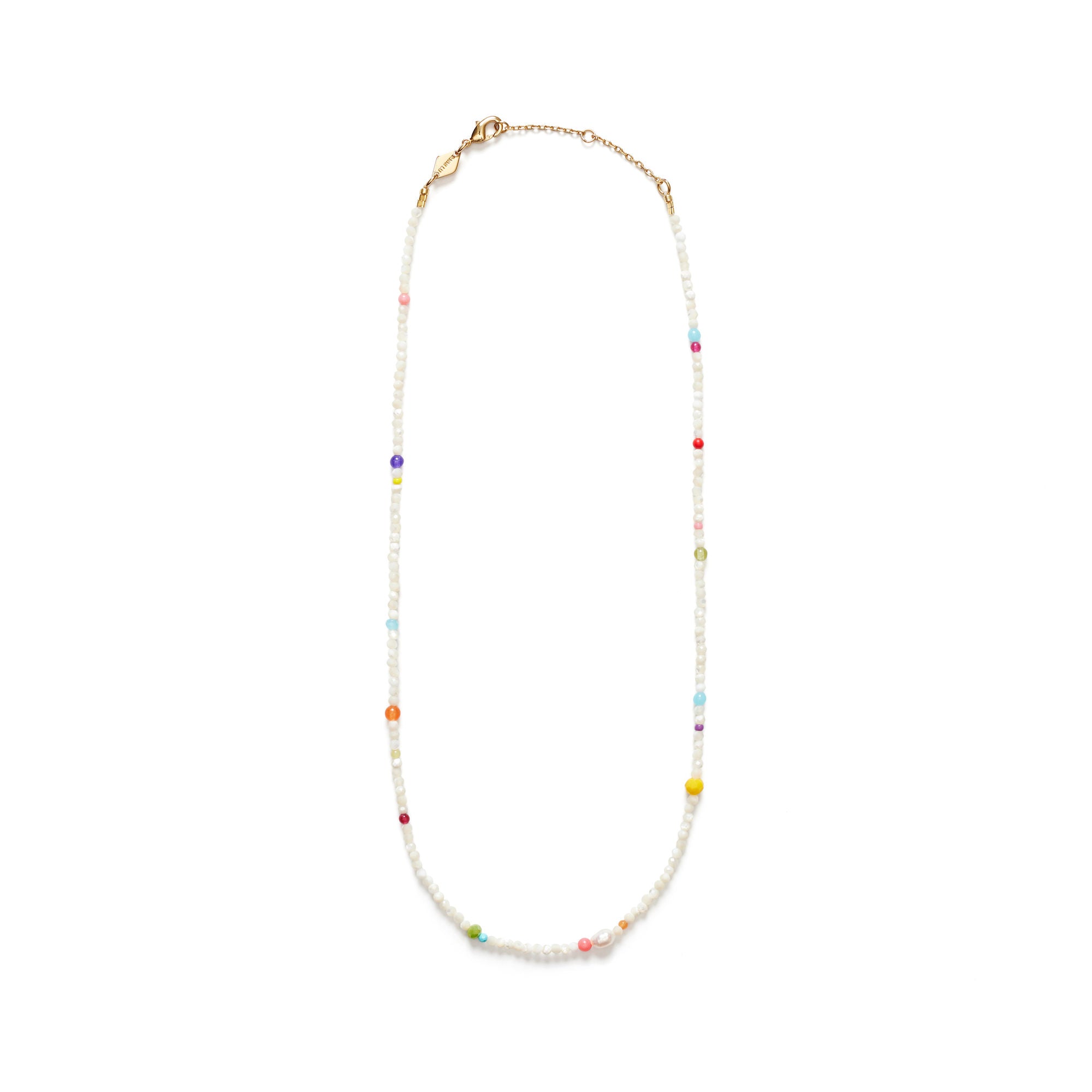 Confetti Gem Gold Plated Necklace w. Mixed Coloured Beads