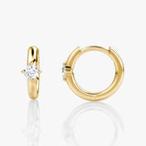 Solitaire 14K Gold Hoops w. Round Cut Lab-Grown Diamond