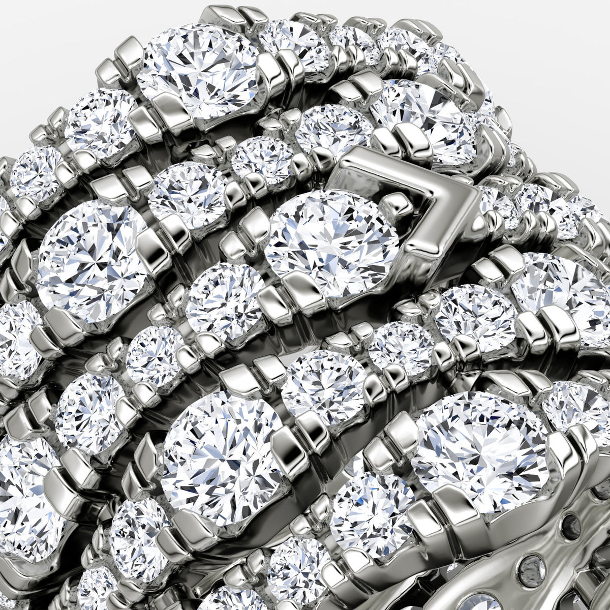 V 5 Row Pavé 14K Whitegold Ring w. Lab-Grown Diamond