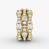 V 3 Row Pavé 14K Gold Ring w. Lab-Grown Diamond