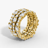 V 3 Row Pavé 14K Gold Ring w. Lab-Grown Diamond