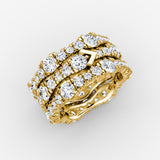 V 3 Row Pavé 14K Gold Ring w. Lab-Grown Diamond