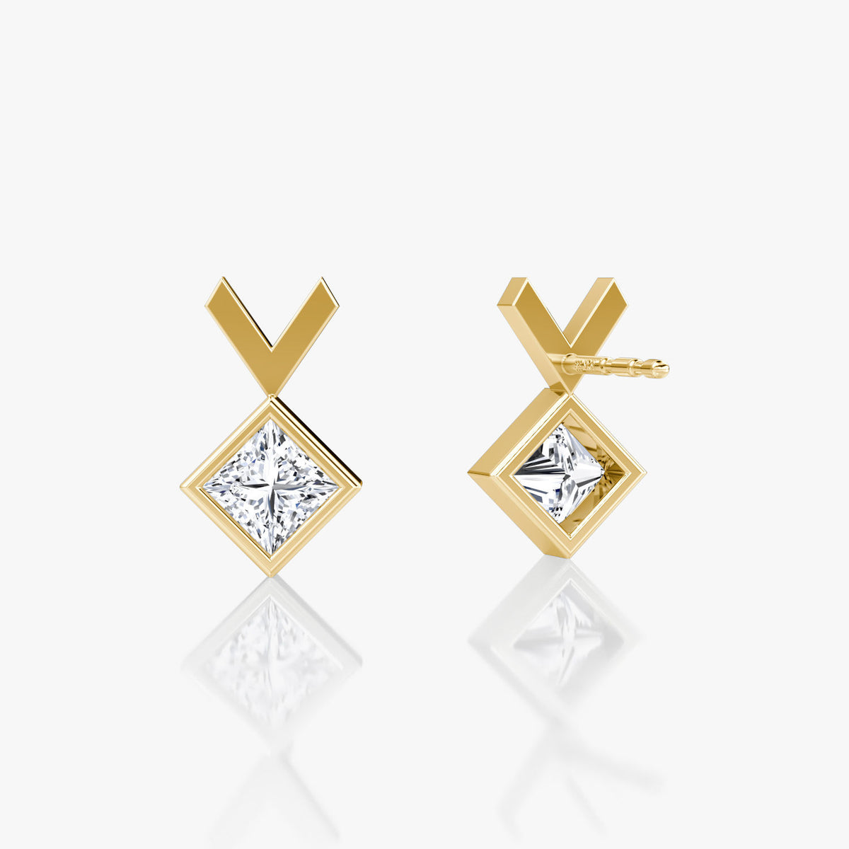 Arrow 14K Guld Ørestikker m. Prinsesseskåret Lab-Grown Diamant