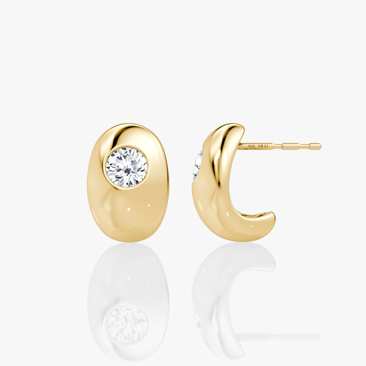 Dome 14K Gold Hoops w. Lab-Grown Diamond