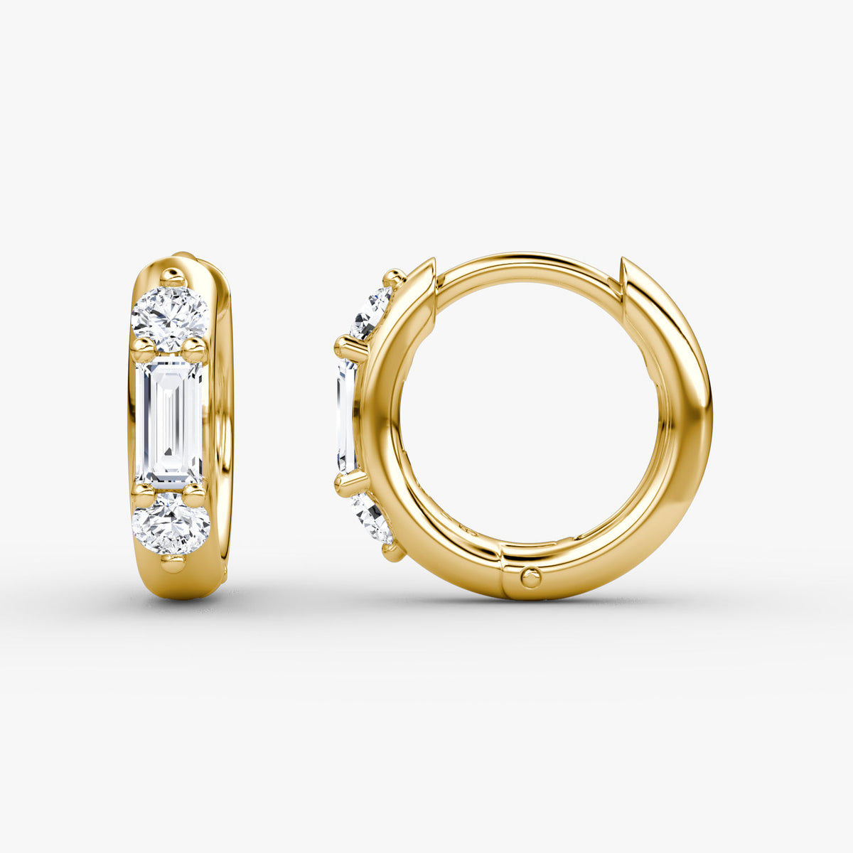 Three Stone 14K Gold Hoops w. Lab-Grown Diamond