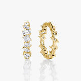 Mixed Shape 14K Gold Hoops w. Lab-Grown Diamond