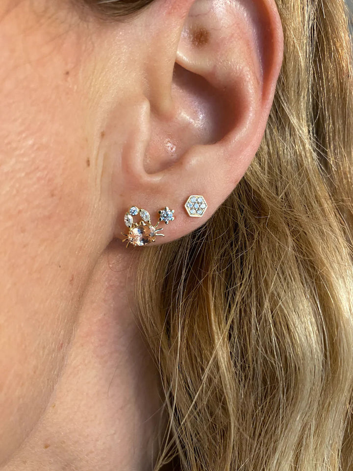 Hexagon Diamonds 14K Gold Stud w. Diamonds
