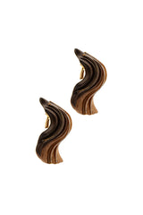 Carving Wavy Wood 18K Guld Øreringe