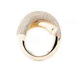 Cross Loop Big Half Pavé 18K Gold Ring w. Diamonds