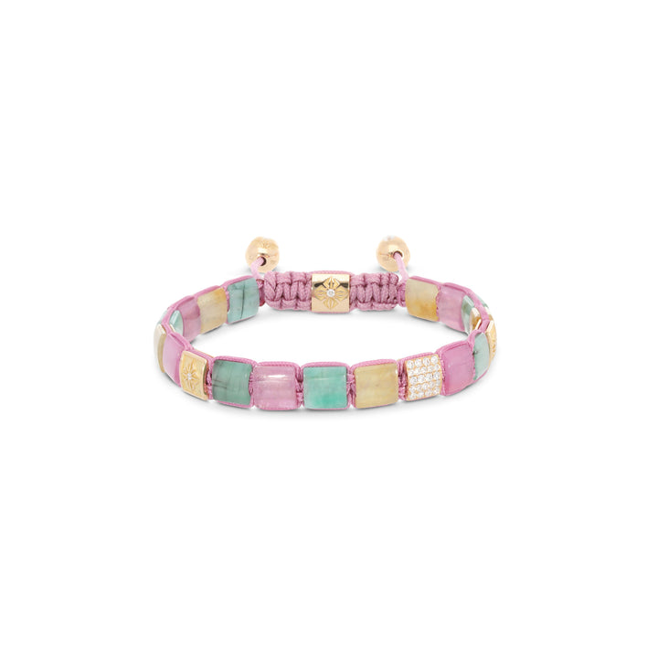 6mm Lock 18K Gold Bracelet w. Diamonds, Emerald & Sapphire