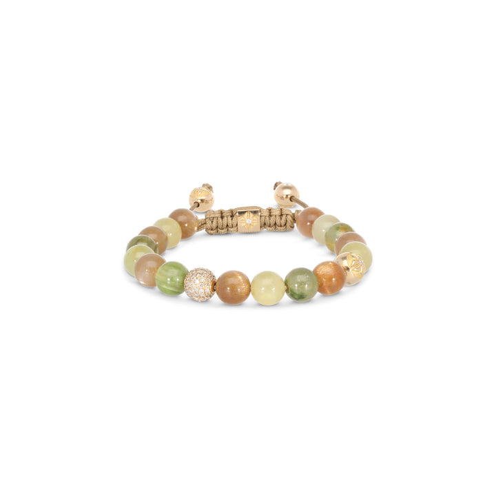 8mm Non-Braided 18K Gold Bracelet w. Diamonds, Sapphire & Moonstone