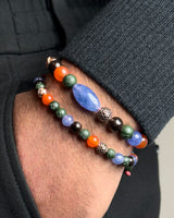 6mm Non- Braided 18K Rosegold Bracelet w. Diamonds, Sapphire, Tanzanite & Carnelian