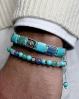 6mm Non-Braided 18K Whitegold Bracelet w. Diamonds, Tanzanite, Emerald & Aquamarine