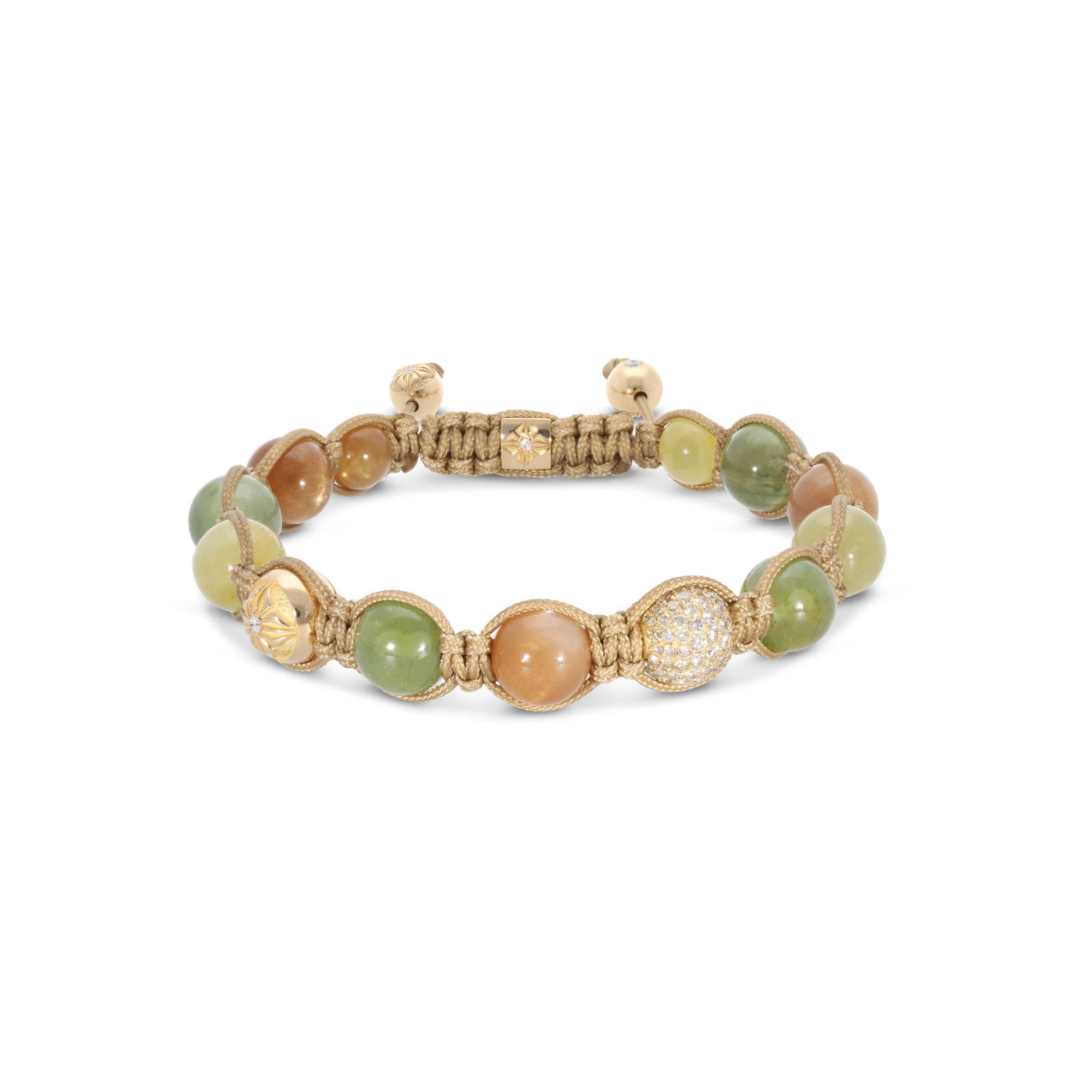 10mm Braided 18K Gold Bracelet w. Moonstone, Sapphire & Diamondss