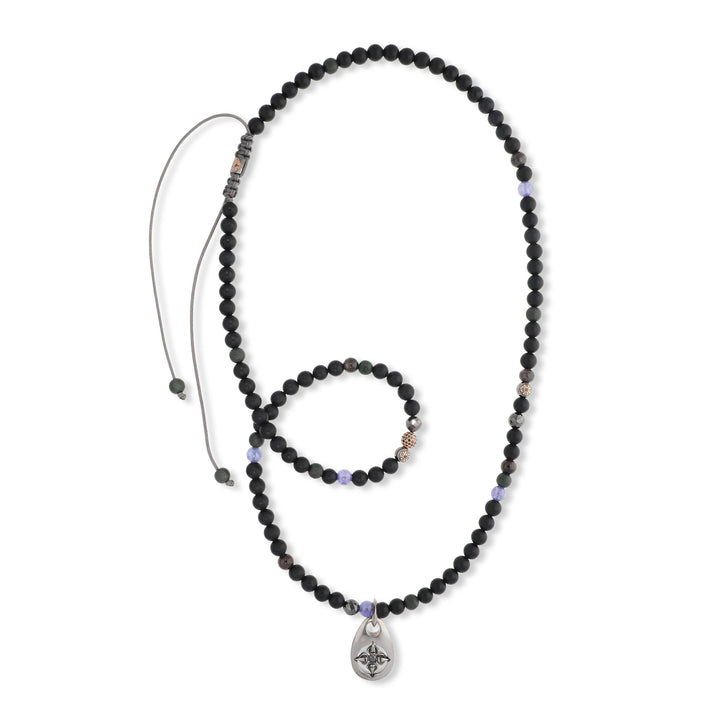 18K Rosegold Dogtag Pendant Necklace w. Diamonds, Sapphire & Tanzanite