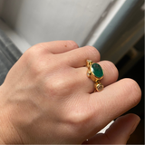 Cocktail 18K & 22K Gold Ring w. Emerald & Diamonds