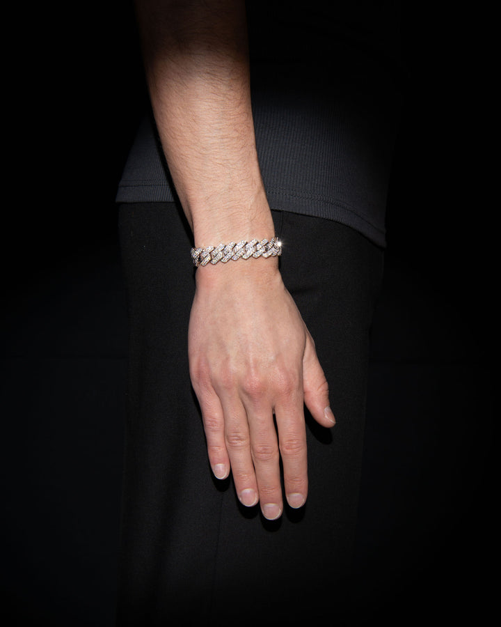 14mm Prong Pavé Rhodium coated Sølv Armbånd m. Moissanite