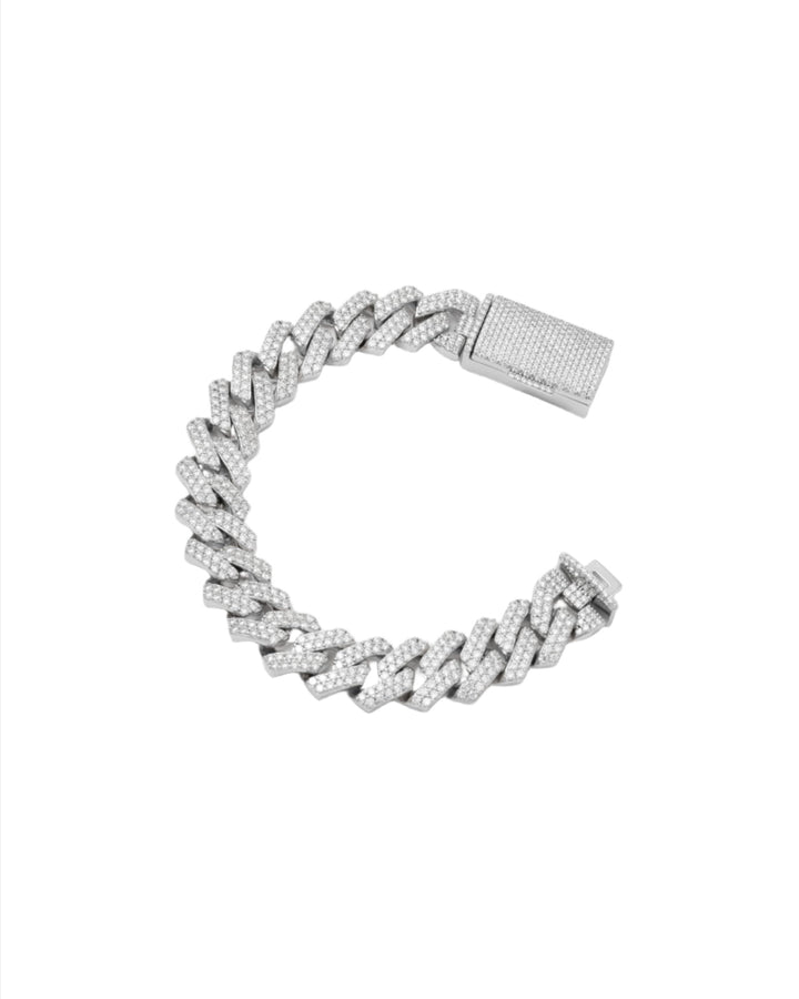 14mm Prong Pavé Rhodium coated Sølv Armbånd m. Moissanite