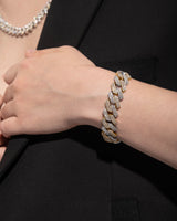 14mm Prong Pavé 18K Yellow Gold & Rhodium coated Silver Bracelet w. Moissanite