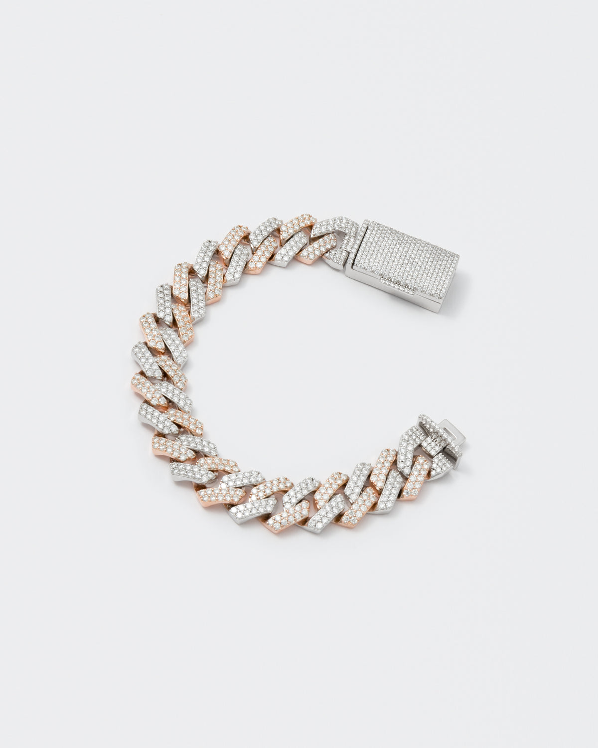 14 mm Stecker Pavé 18K Roségold & Rhodiumschicht Silberarmband W. Moissanit