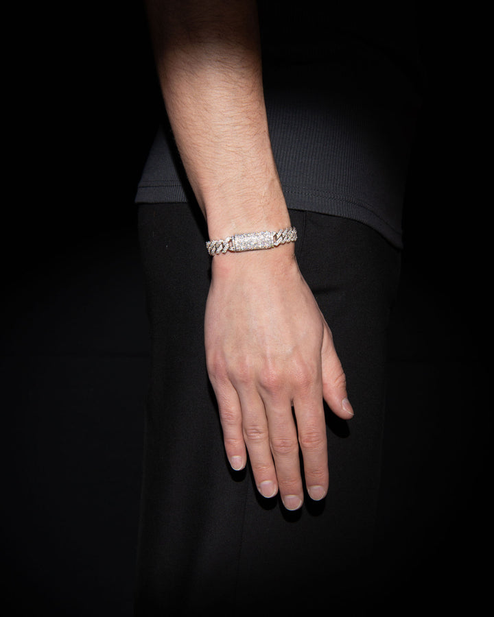 10mm Prong Pavé Rhodium coated Sølv Armbånd m. Moissanite