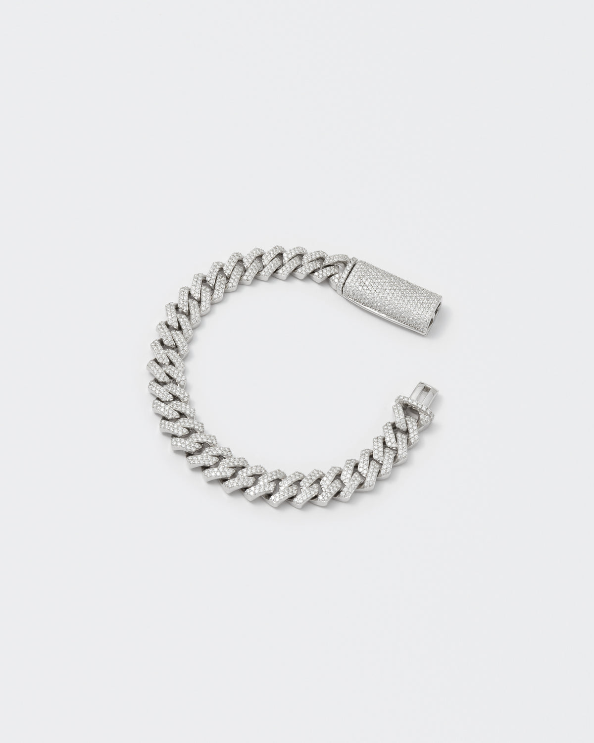 10mm Prong Pavé Rhodium coated Sølv Armbånd m. Moissanite