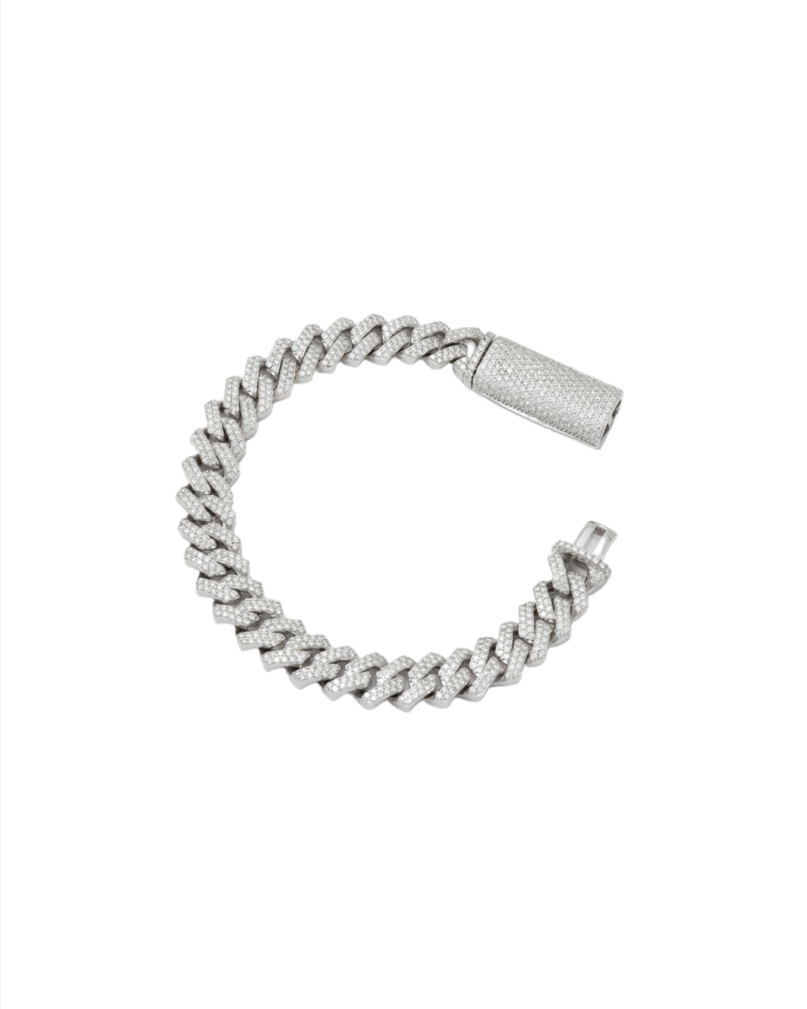10mm Prong Pavé Rhodium coated Sølv Armbånd m. Moissanite