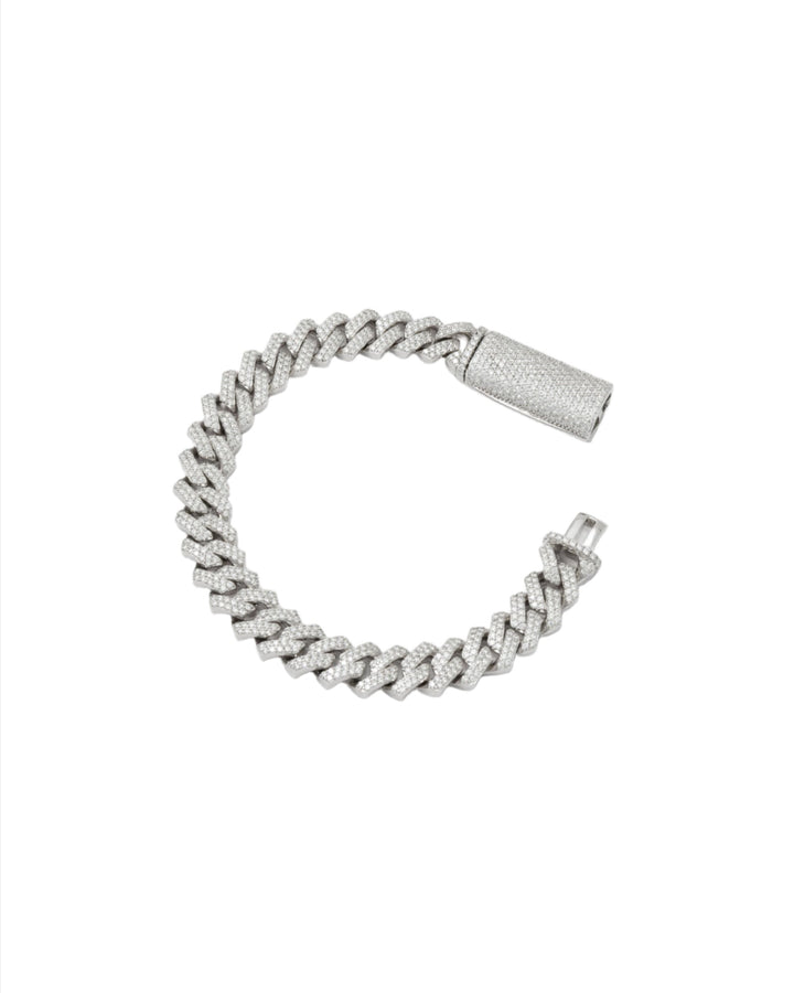 10mm Prong Pavé Rhodium coated Sølv Armbånd m. Moissanite
