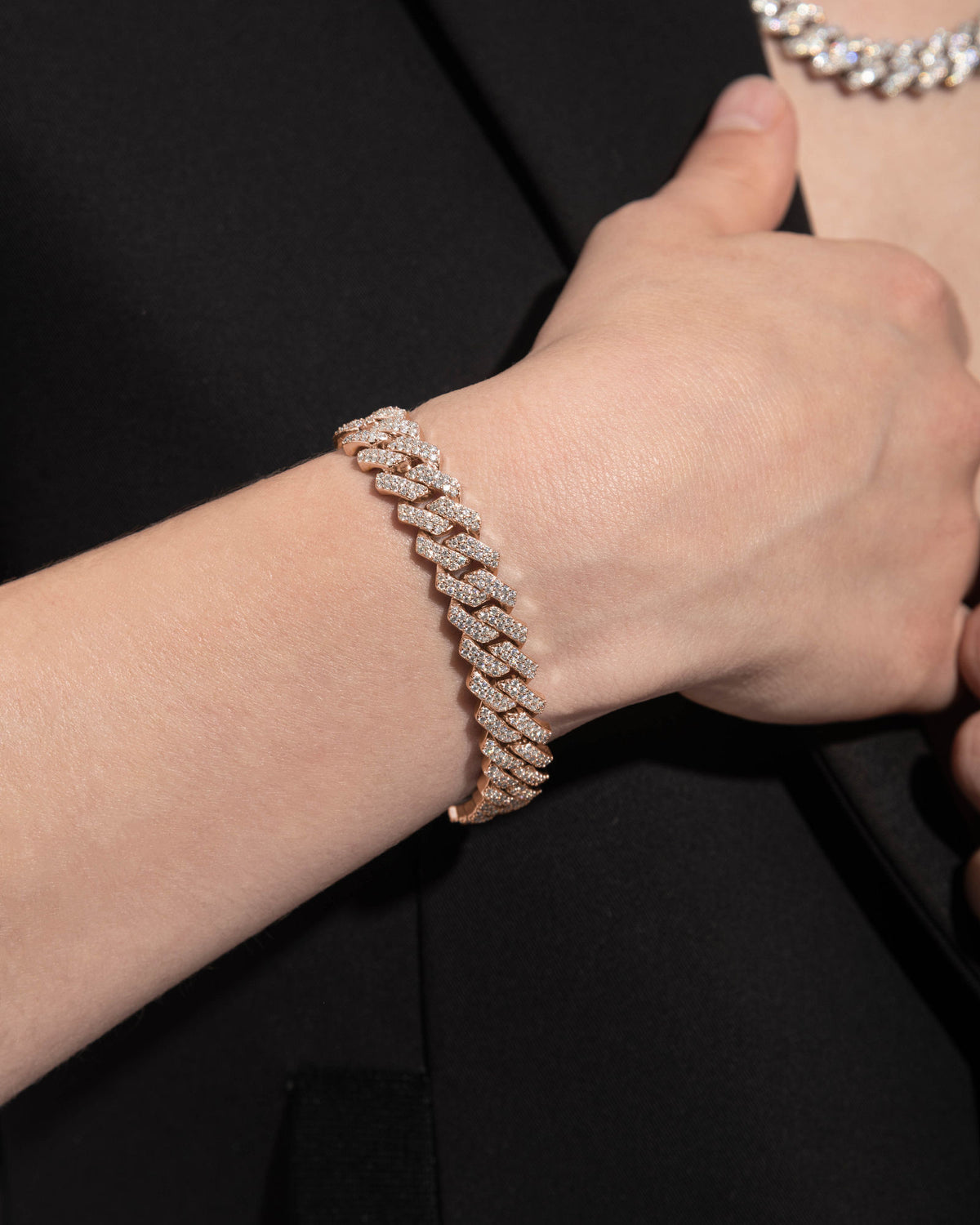 10 mm Stecker Pavé 18K Roségold beschichtetes Silberarmband w. Moissanit