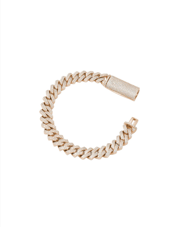 10mm Prong Pavé 18K Rose Gold coated Silver Bracelet w. Moissanite