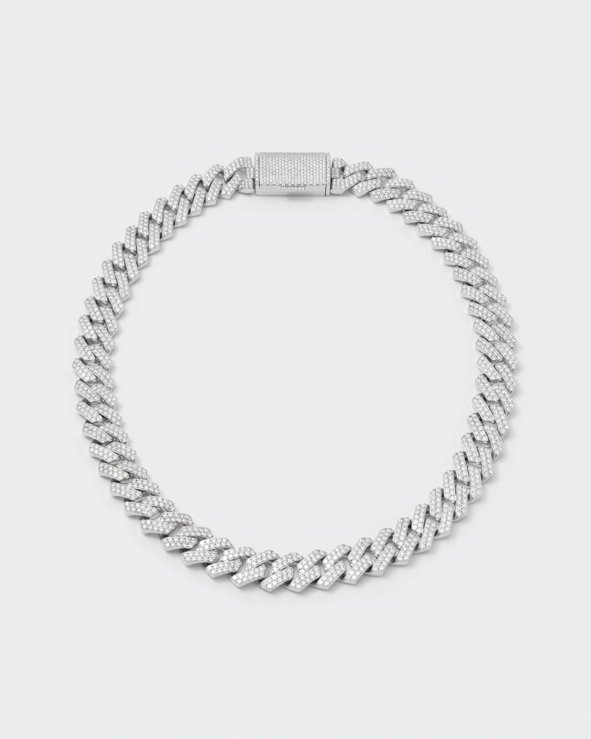 14mm Prong Pavé Rhodium coated Sølv Halskæde m. Moissanite