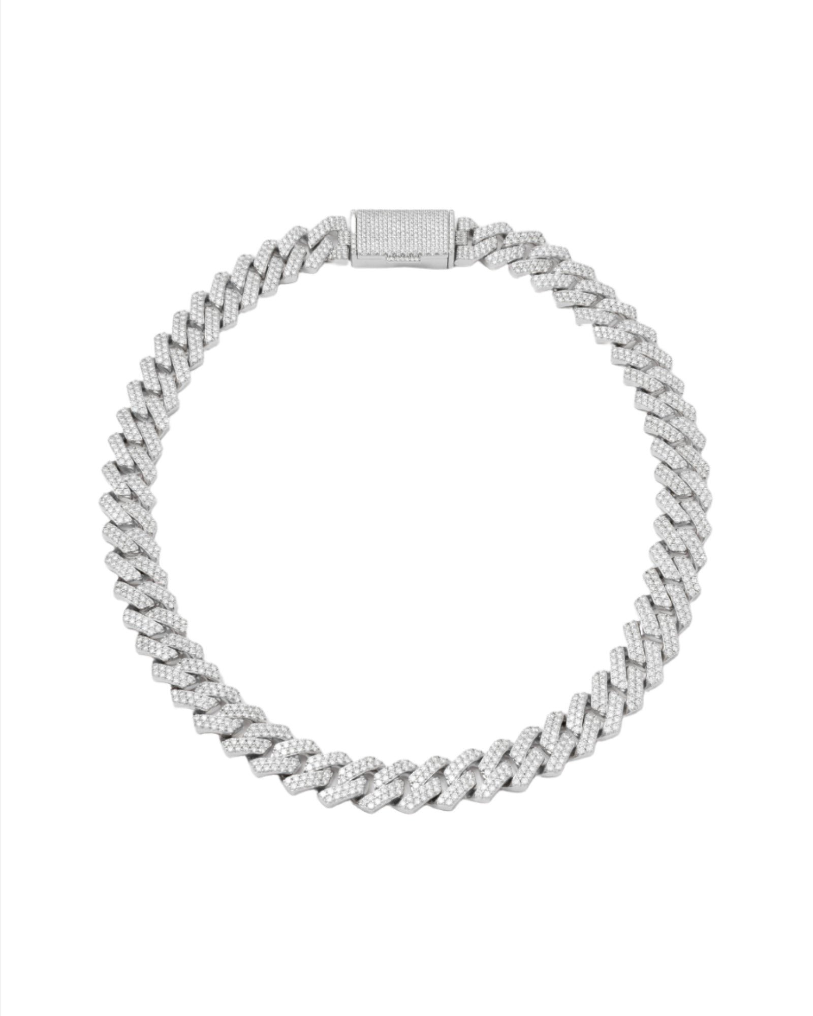 14 mm Stange Pavé Rhodium beschichtete Silberkette W. Moissanit