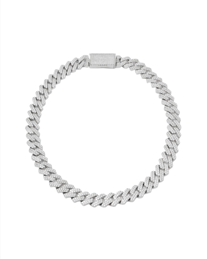 14mm Prong Pavé Rhodium coated Sølv Halskæde m. Moissanite