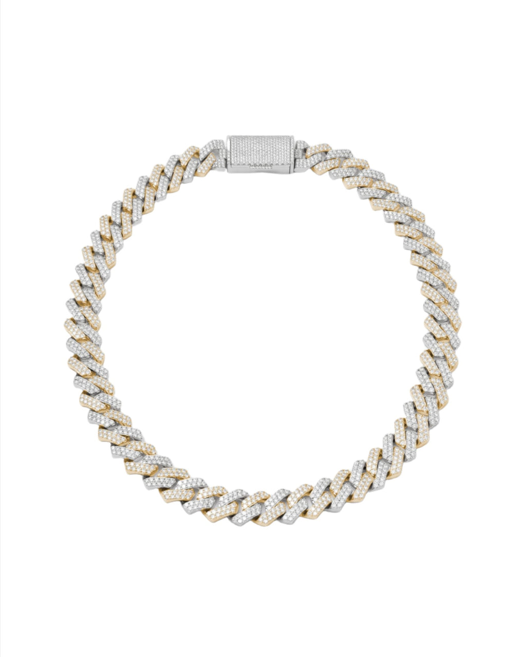 14mm Prong Pavé 18K Yellow Gold & Rhodium coated Silver Necklace w. Moissanite