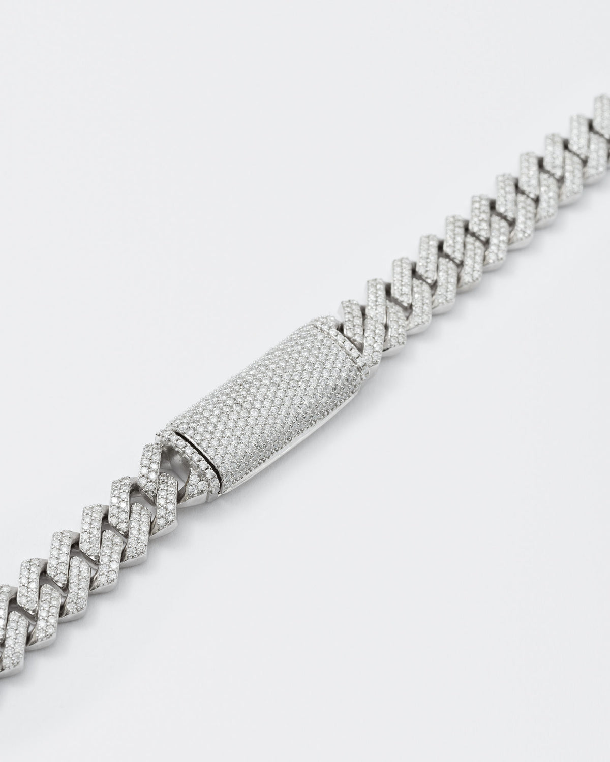 10mm Prong Pavé Rhodium coated Silver Necklace w. Moissanite
