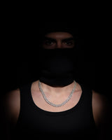 10mm Prong Pavé Rhodium coated Silver Necklace w. Moissanite