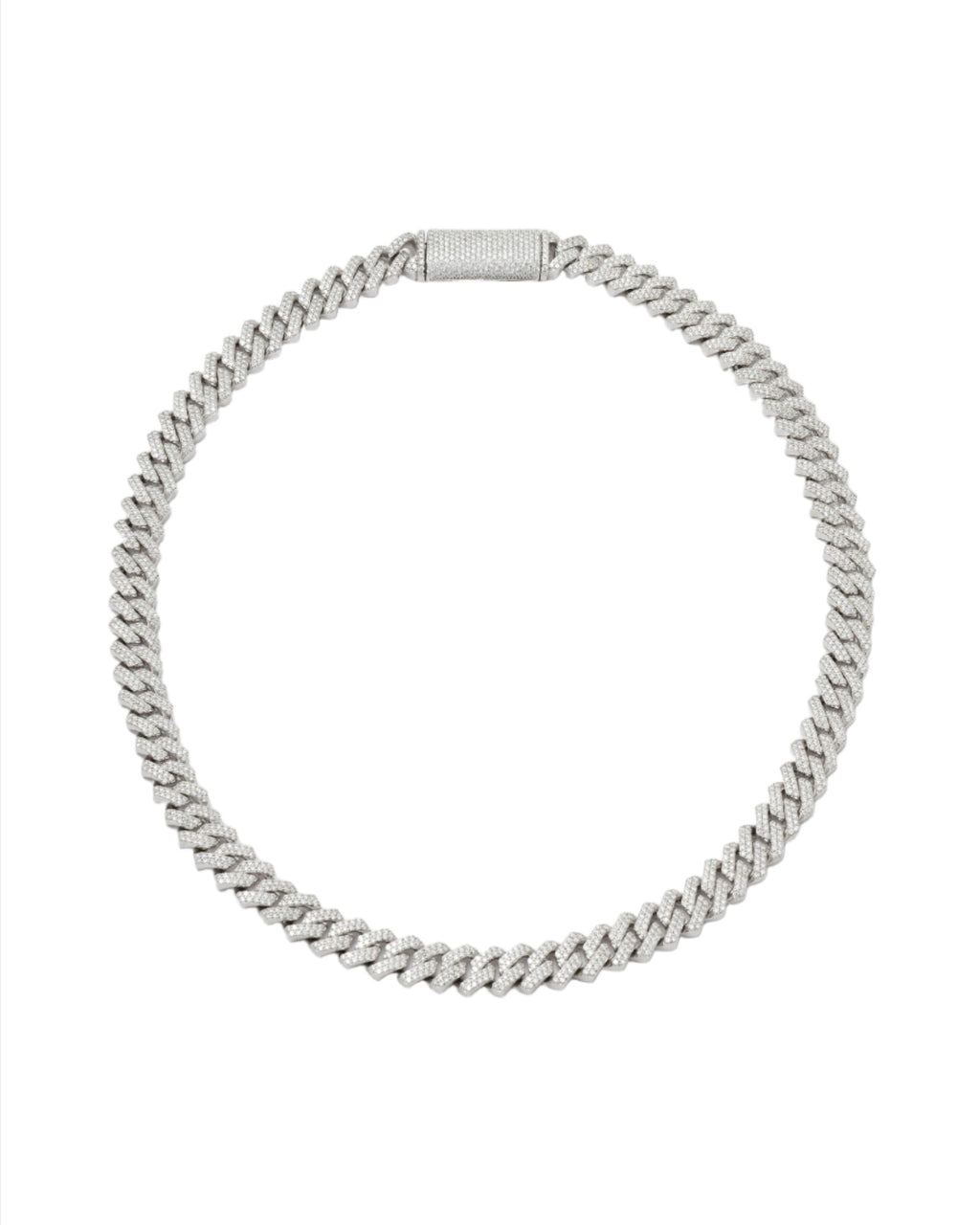 10mm Prong Pavé Rhodium coated Silver Necklace w. Moissanite