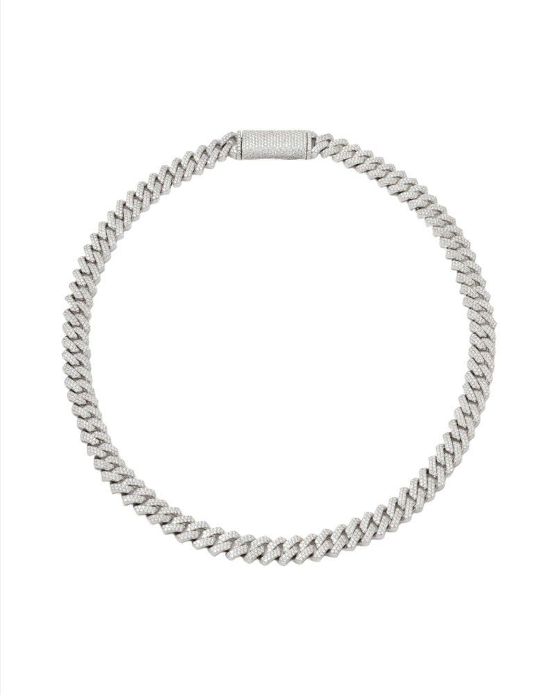 10mm Prong Pavé Rhodium coated Silver Necklace w. Moissanite