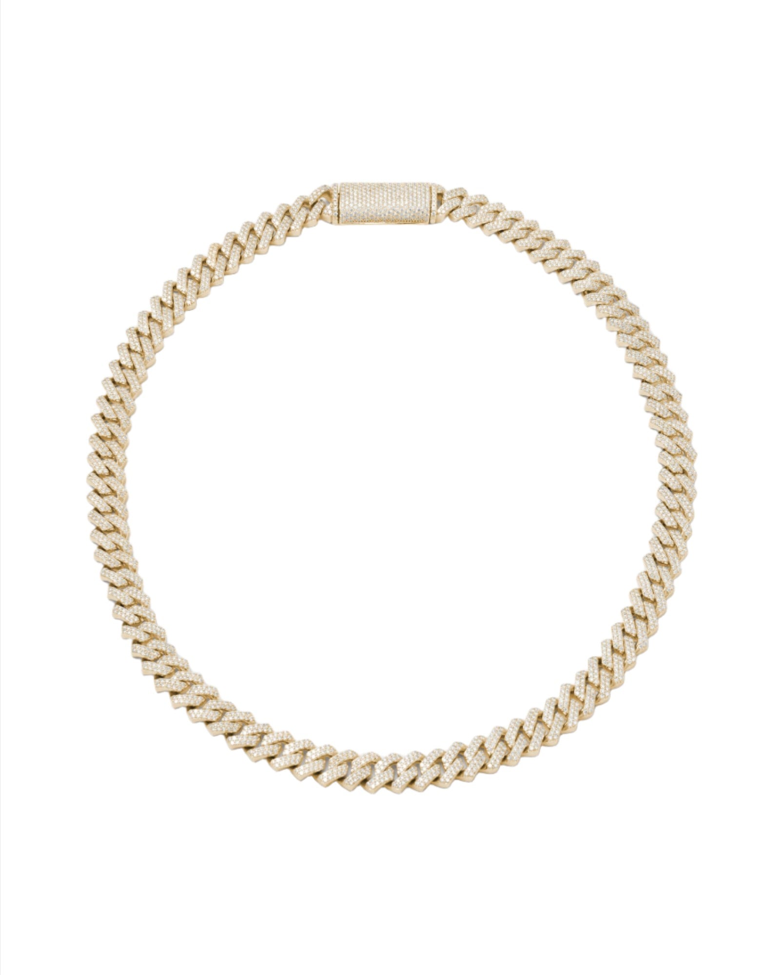 10mm Prong Pavé 18K Yellow Gold coated Silver Necklace w. Moissanite
