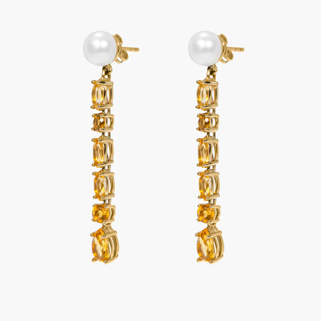 MALKA 9k Gold Earrings w. Citrins & Pearls